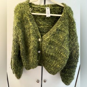 Frisson Knits Green Multi Slouchy Cardigan